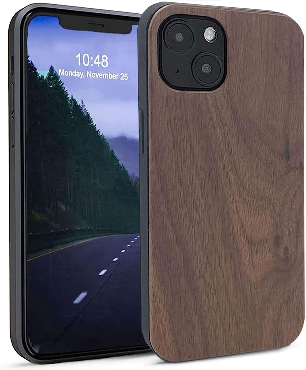For Iphone 15 Real Wood Hybrid Case w/ Inner TPU - Walnut