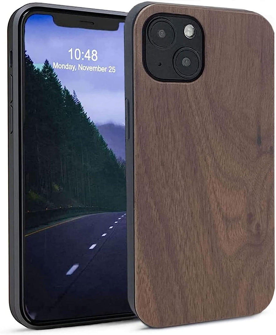 For Iphone 15 Real Wood Hybrid Case w/ Inner TPU - Walnut