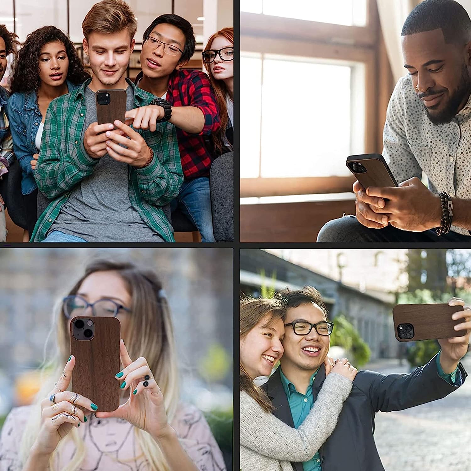 For Iphone 15 Real Wood Hybrid Case w/ Inner TPU - Walnut