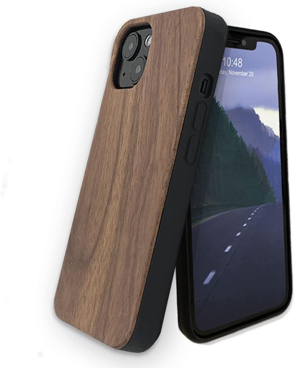 For Iphone 15 Real Wood Hybrid Case w/ Inner TPU - Walnut
