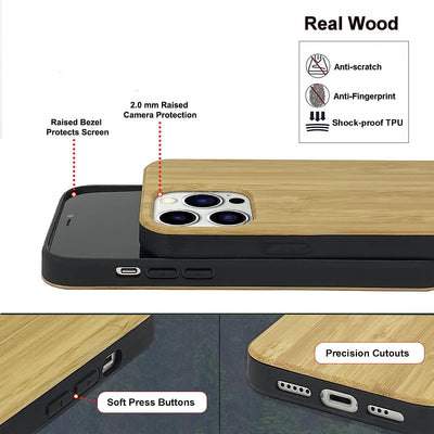 Gemi-Case for iPhone 14 Pro Bamboo Wooden Case