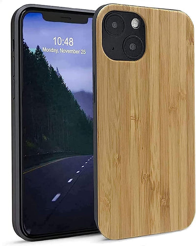 For Iphone 13 Real Wood Hybrid Case w/ Inner TPU - Bamboo