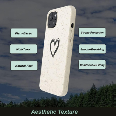 For Iphone 13 - Compatible W/ iPhone 13 - Plant Based Protector Naturally Speckled Cover Case - Heart Design