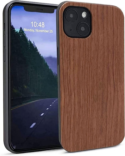 For Iphone 14 Real Wood Hybrid Case w/ Inner TPU - Rosewood