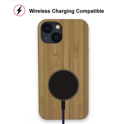 For Iphone 14 Real Wood Hybrid Case w/ Inner TPU - Bamboo