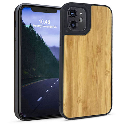 For Iphone 12 / 12 Pro Real Wood Hybrid Case w/ Inner TPU - Bamboo