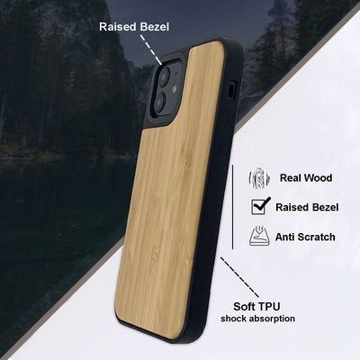 For Iphone 12 / 12 Pro Real Wood Hybrid Case w/ Inner TPU - Bamboo