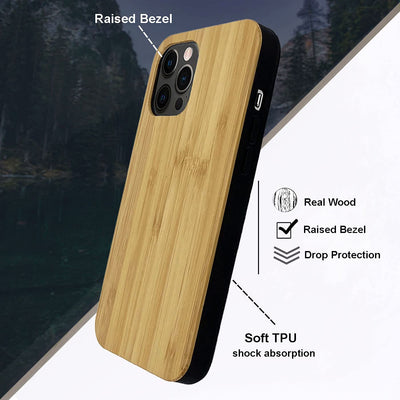 For Iphone 12 Pro Max Real Wood Hybrid Case w/ Inner TPU - Bamboo