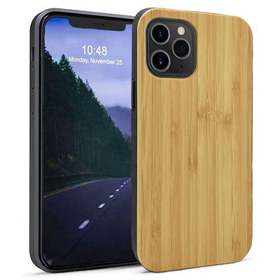 For Iphone 12 Pro Max Real Wood Hybrid Case w/ Inner TPU - Bamboo