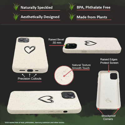 For Iphone 13 - Compatible W/ iPhone 13 - Plant Based Protector Naturally Speckled Cover Case - Heart Design