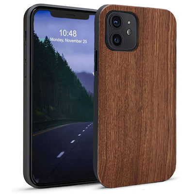 For Iphone 12  / 12 Pro / 12 Pro Max / 12 Mini Real Wood Hybrid Case w/ Inner TPU - Rosewood