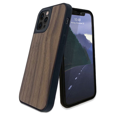 For Iphone 12  / 12 Pro / 12 Pro Max Real Wood Hybrid Case w/ Inner TPU - Walnut